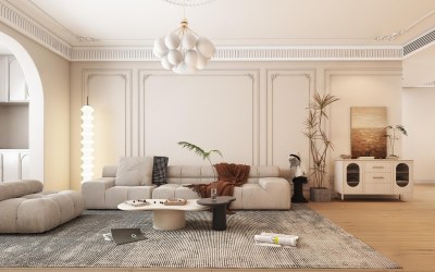 现代法式客餐厅3D模型下载